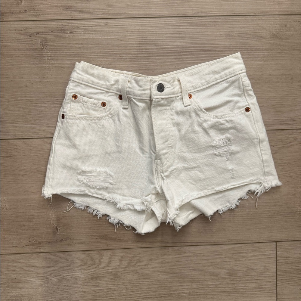 Levi's 501 White Distressed Jean Shorts